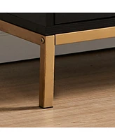 Kings Brand Furniture Grant Accent Cabinet Side End Table, Bedside Nightstand for Bedroom Living Room, Black/Gold