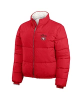 Wear by Erin Andrews Women's Scarlet/White San Francisco 49ers Reversible Cropped Full-Zip Puffer Jacket