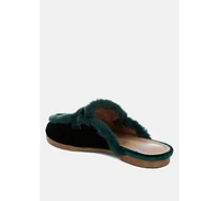 Rag & Co Mules Fur Detail Velvet Slip-On