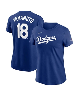 Nike Women's Yoshinobu Yamamoto Royal Los Angeles Dodgers 2024 World Series Champions Name Number T-Shirt