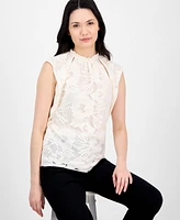 Anne Klein Women's Ruffled-Neck Sleeveless Lace Top
