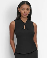 Dkny Petite Twisted-Neck Keyhole-Cutout Sleeveless Top