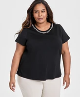 Jm Collection Plus Rhinestone-Trim T-Shirt, Exclusively at Macy's