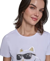 Karl Lagerfeld Paris Women's Choupette Embellished T-Shirt