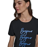 Karl Lagerfeld Paris Women's Bonjour Crewneck Tee