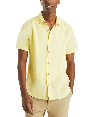 Nautica Men's Linen Solid-Color Short-Sleeve Classic-Fit Shirt