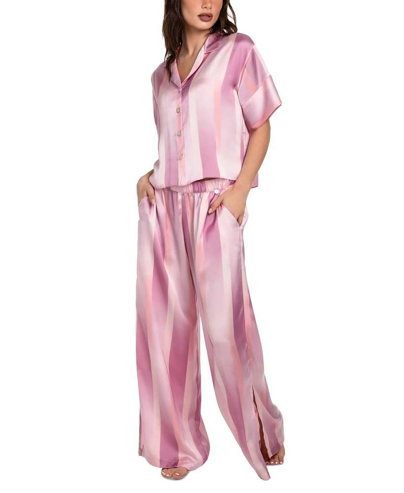 Midnight Bakery Women's Emberly Striped Satin Pajama Set