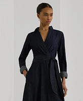 Lauren Ralph Women's Self-Belt Long-Sleeve Surplice Georgette Midi Dress