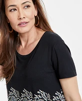 Jm Collection Petite Printed Short-Sleeve Top, Exclusively at Macy's