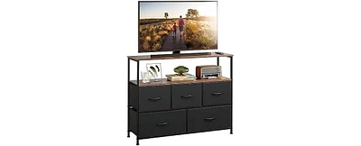 Wlive Dresser Tv Stand Entertainment Center with Fabric Drawers Media Console Table with Open Shelves for Tv up to 45 inch Storage Drawer Unit for Bed