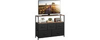 Wlive Dresser Tv Stand Entertainment Center with Fabric Drawers Media Console Table with Open Shelves for Tv up to 45 inch Storage Drawer Unit for Bed