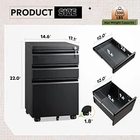 Wlive 3 Drawer Mobile File Cabinet with Lock Under Desk Metal Filing for Legal/Letter/A4 Fully Assembled Except Wheels
