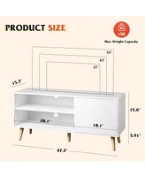 Wlive Mid-Century Modern Tv Stand for 55" Entertainment Center with Storage Open Shelves Console Living Room and Bedroom