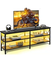 Wlive Tv Stand for 65 70 inch with Led Lights Gaming Entertainment Center Storage Industrial Console Living Room Long 63" Cabine