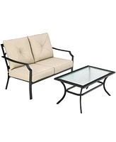 Gouun 2 Pieces Patio Outdoor Cushioned Sofa Bench with Table