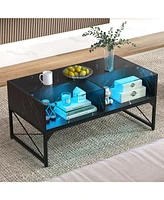 Gouun Center Table with Faux Marble and Tempered Glass Top