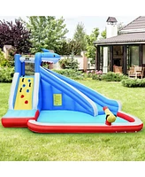 Gymax Inflatable Water Park Bounce House Slide Shark w/ Climbing Wall Splash Pool