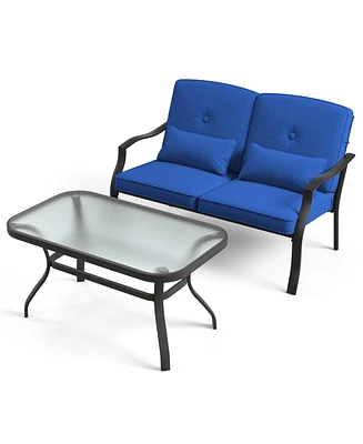 Gouun Outdoor Loveseat Chair Set with Table and Seat Back Cushions