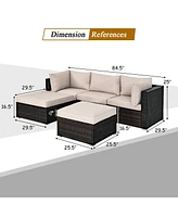 Gouun 5 Pieces Patio Rattan Sofa Set with Cushion and Ottoman