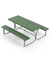 Gouun 6 Ft Picnic Table Bench Set Dining and 2 Benches with Metal Frame Hdpe Tabletop