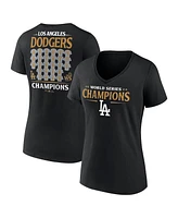 Fanatics Women's Black Los Angeles Dodgers 2024 World Series Champions Jersey Roster V-Neck T-Shirt