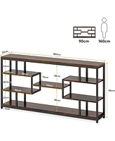 Tribesigns 70.87" Console Tables for Living Room, 5-Tier Narrow Long Sofa Tables with Open Storage Shelves, Rustic Entryway Tables with Metal Frame, B
