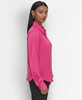 Dkny Women's Mixed-Media Chiffon-Yoke Blouse