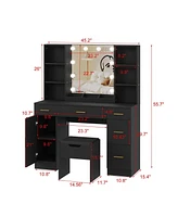 gaomon Vanity Desk With Led Lighted Mirror