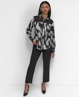 Dkny Women's Sheer-Yoke Abstract-Print Blouse