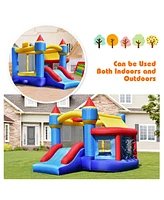 Gymax Inflatable Bounce House Castle Slide Bouncer Kids Basketball Hoop w/ 550W