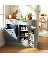 Homcom 10 Gallon Kitchen Island with Trash Can Storage and Drawers,