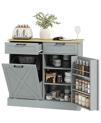 Homcom 10 Gallon Kitchen Island with Trash Can Storage and Drawers,