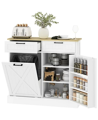 Homcom 10 Gallon Kitchen Island with Trash Can Storage and Drawers,