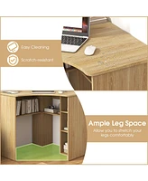 Gouun Corner Computer Desk Triangle Home Office with Adjustable Shelf and Arc-Shaped Profile