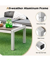 Gouun Modern Rectangular Patio Table with Plastic Wood Tabletop and Rustproof Aluminum Frame