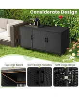 Gouun 84 Gallon Patio Wicker Deck Box 3-Door Pe Rattan Storage Container with Removable Shelves
