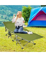 Gouun Folding Camping Cot with Side Storage Pocket Detachable Headrest