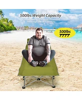 Gouun Folding Camping Cot with Side Storage Pocket Detachable Headrest