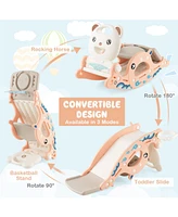 Gouun 4-in-1 Kids Slide Rocking Horse with Basketball and Ring Toss