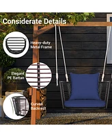 Gouun Single Person Hanging Seat with Woven Rattan Backrest for Backyard