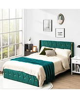 Gouun Full Size Upholstered Platform Bed Frame with Adjustable Headboard-Full Size