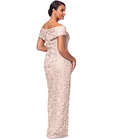 Xscape Women's Lace Off-The-Shoulder Side-Slit Gown