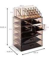 Sorbus Medium Makeup Organizer Set - (3 Large / 4 Small Drawers/Top Tray) Brown