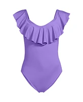 Lands' End Women's Ruffle V-neck High Leg One Piece Swimsuit