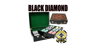 Slickblue 500-Count Black Diamond Poker Chip Set with High Gloss Wooden Case Premium Clay Composite