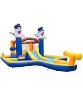 Gymax Inflatable Water Slide Park Bounce House Splash Pool Water Cannon without Blower