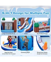 Gymax 6-in-1 Winter Theme Snowman Inflatable Castle Kids Bounce House with 680W Blower