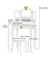 gaomon Kids Vanity Set, 2-in-1 Princess Makeup Table with Tri-Folding Mirror & Drawer, Stool, Toddler Vanity, Pretend Play Vanity Set for Kids