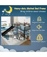 Gouun Twin Metal Loft Bed with Slide Safety Guardrails and Built-in Ladder
