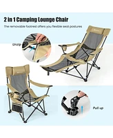 Gouun Camping Lounge Chair with Detachable Footrest Adjustable Backrest-Khaki